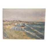 Tableau Huile sur toile - Paysage de mer atlantique Falaises signé Jouannea