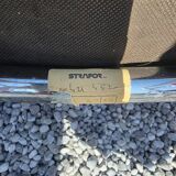 3 vintage chrome metal armchairs with orange fabric tops