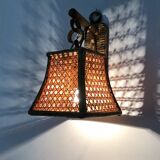 Pair of rattan and cane lantern wall lights. 1950s-1960s