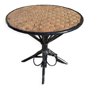 Table gueridon ronde en rotin peint