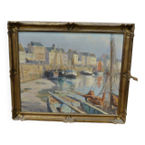 Painting by Louis Gauffriaud - Fishing boat in the port of Concarneau (Brittany) 1932