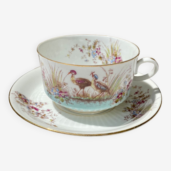 Tasse et sous-tasse canard fleurs