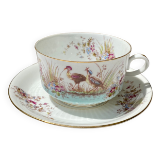 Tasse et sous-tasse canard fleurs