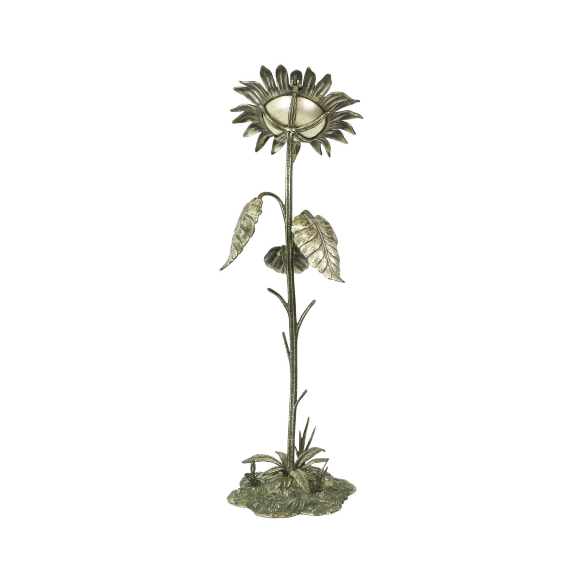 Grand cendrier tournesol en bronze argenté S. Agudo 62 cm