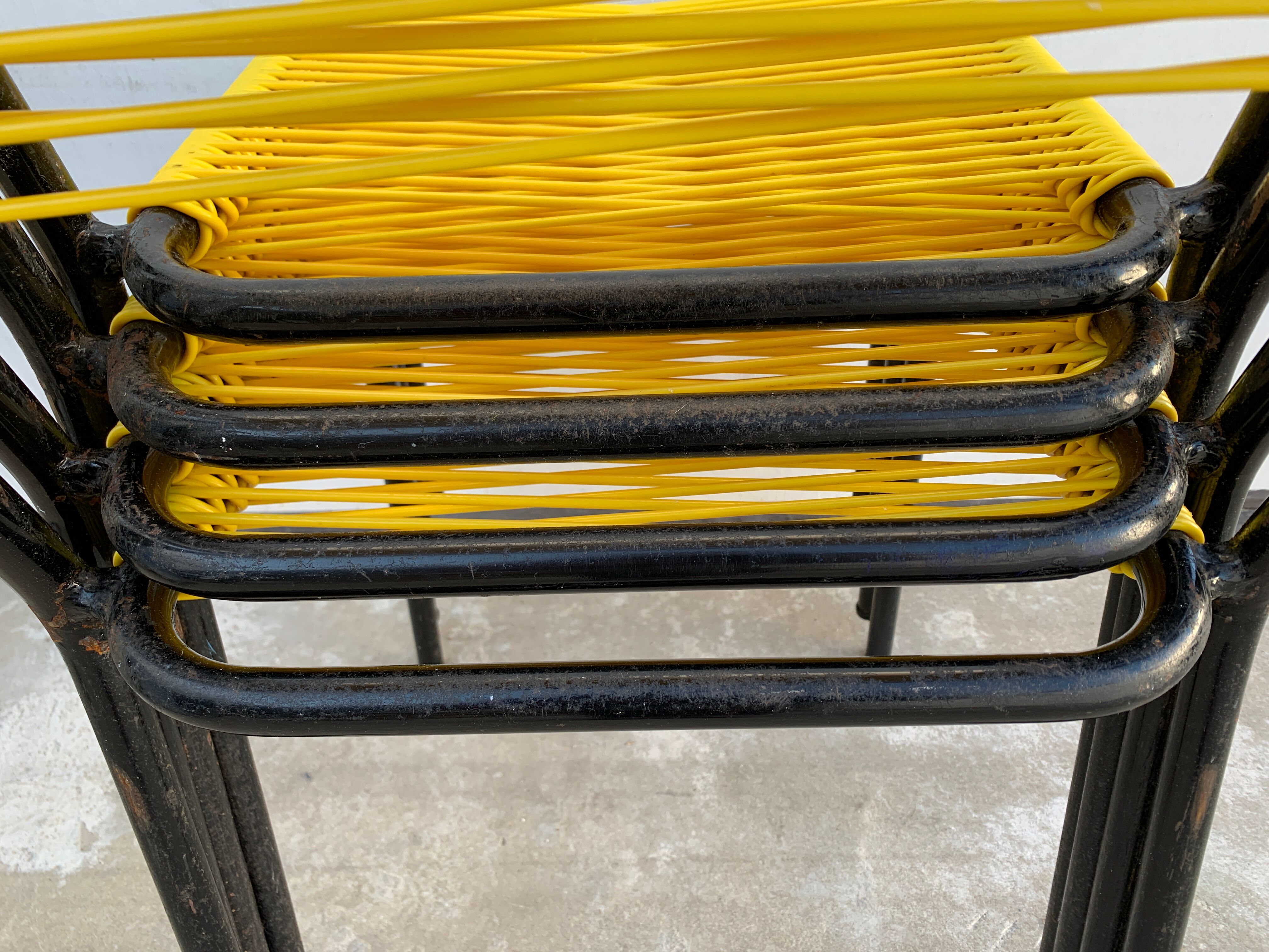 4 yellow scoubidou chairs, 1950