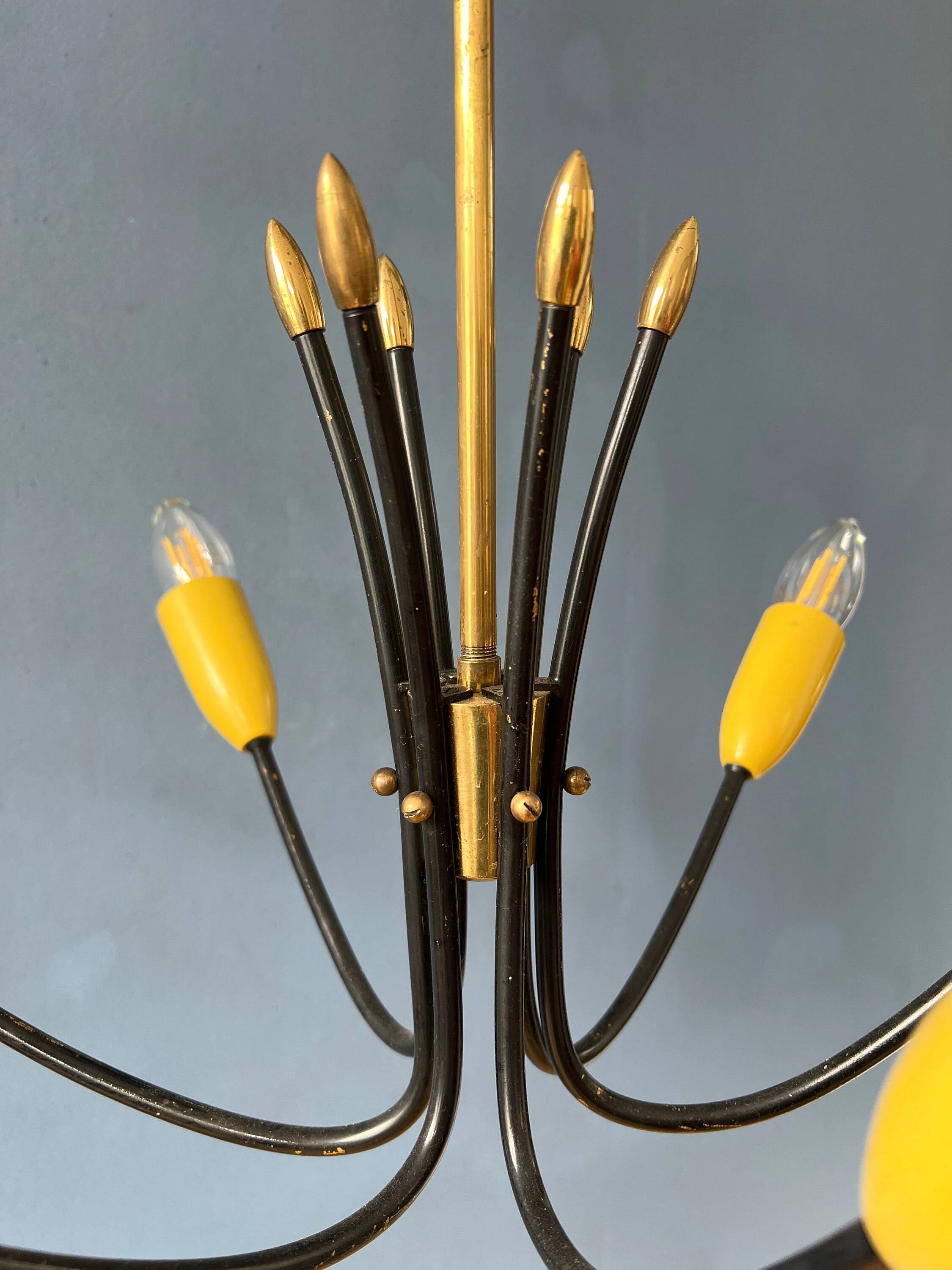 Vintage yellow spider suspension from the 1950s.