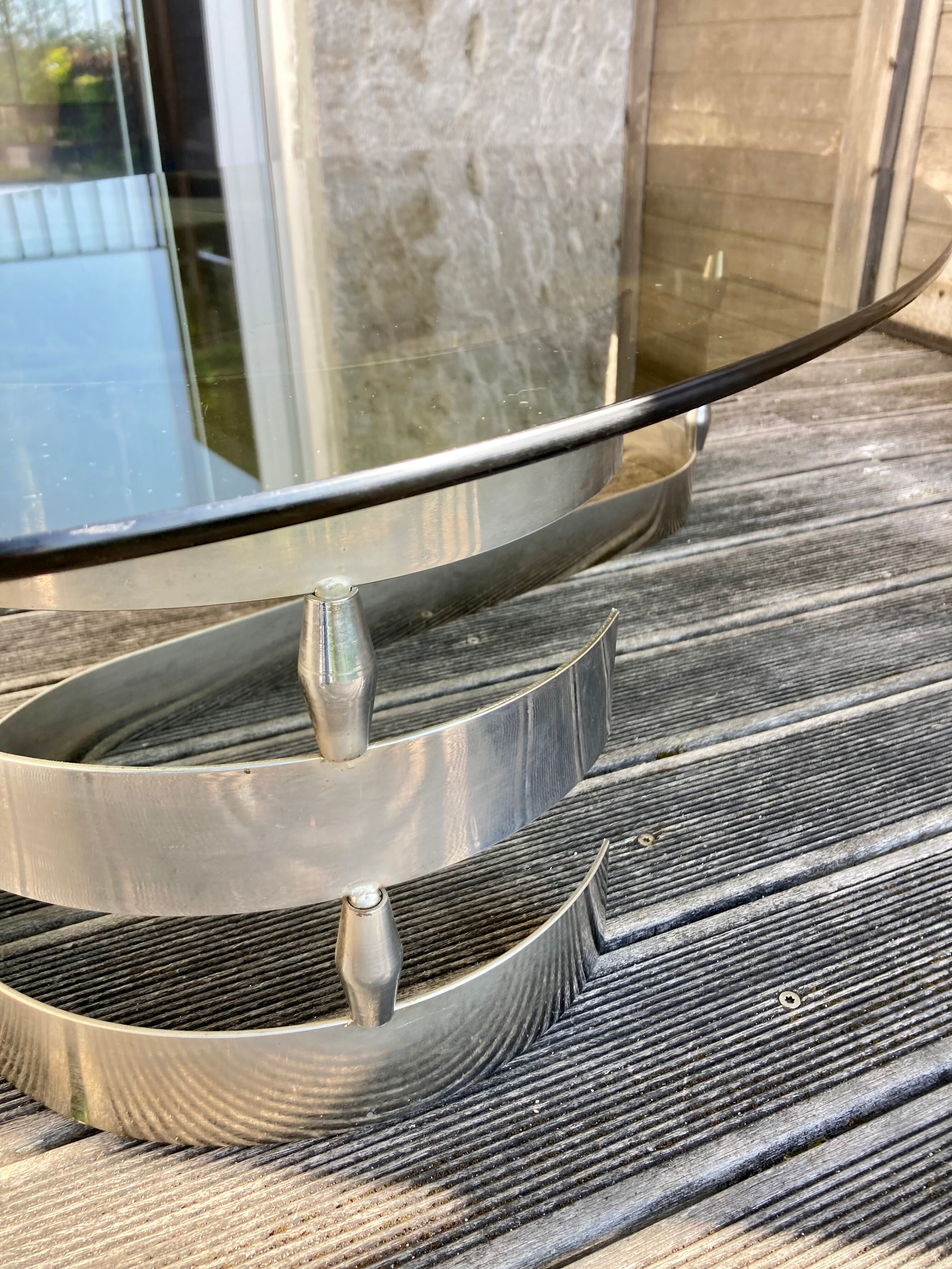 Vintage chrome metal coffee table and smoked glass