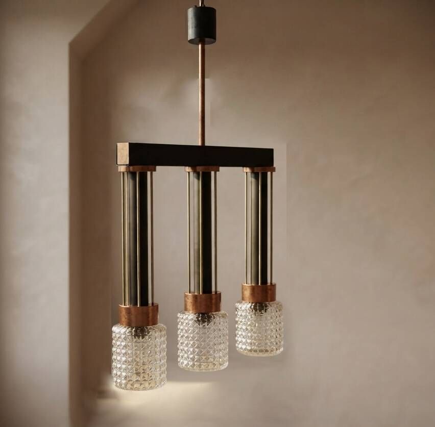 Czechoslovak brutalist light fixture, mid-century ceiling lighting, 1970s