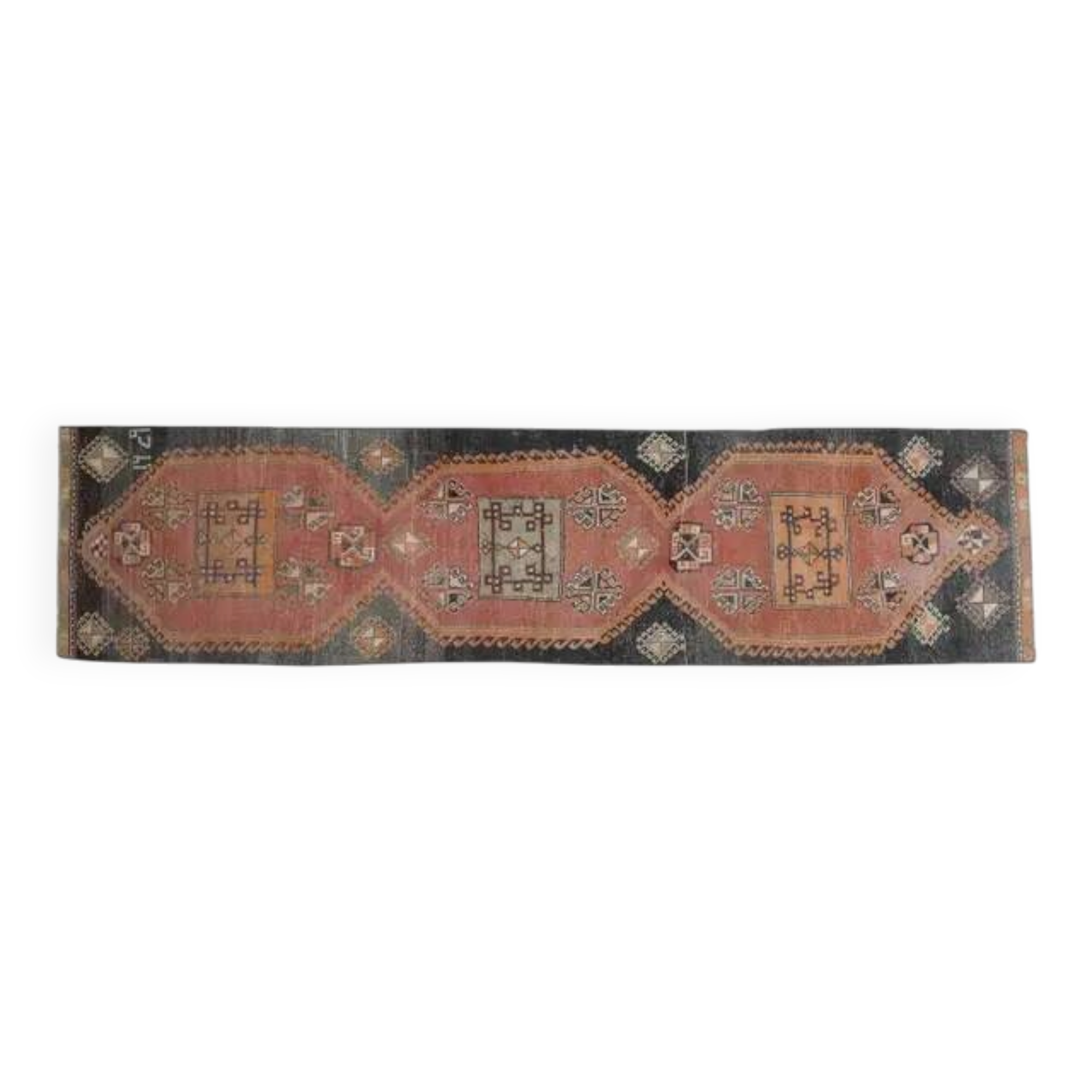 Orange Turkish Vintage Oushak Handmade Wool Rug Runner 76x374