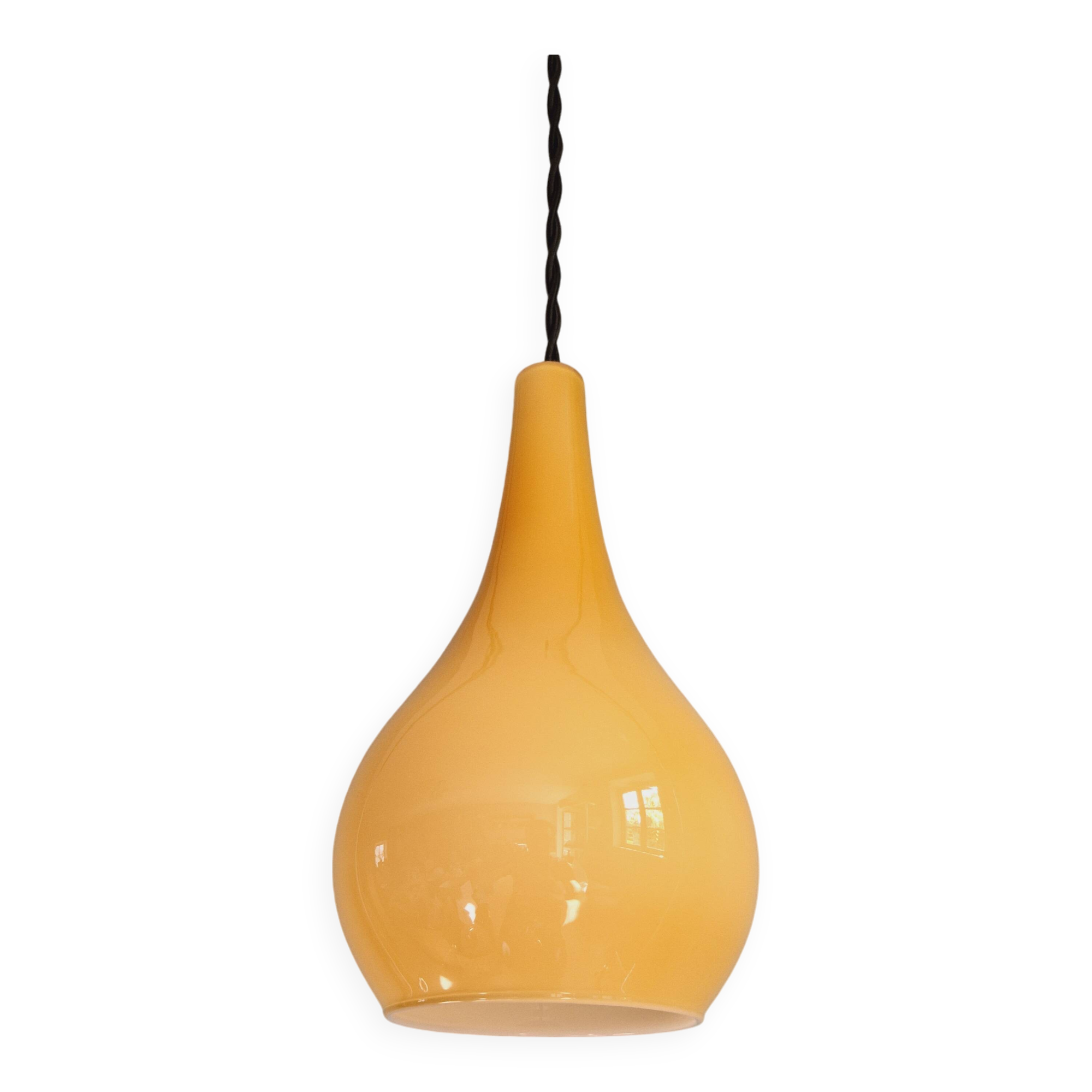 Scandinavian pendant light in honey-colored opaline glass, 1960s