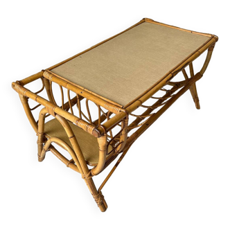 Vintage rattan and bamboo bottle holder coffee table