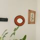 Vintage oval mirror in wood and leather from the 70s/80s 36.5*29.5