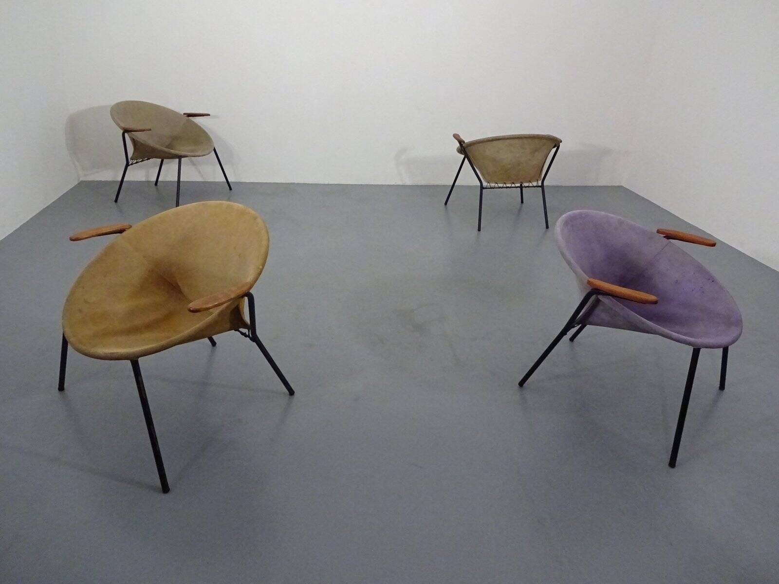 Danish Sueded Balloon Chairs by Hans Olsen for Lea Furniture, 1950s, Set of 4