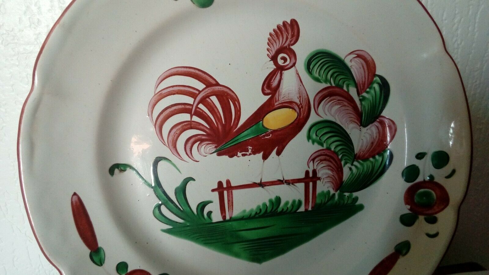Plate in faience of luneville decor au coq a la barriere 19 eme