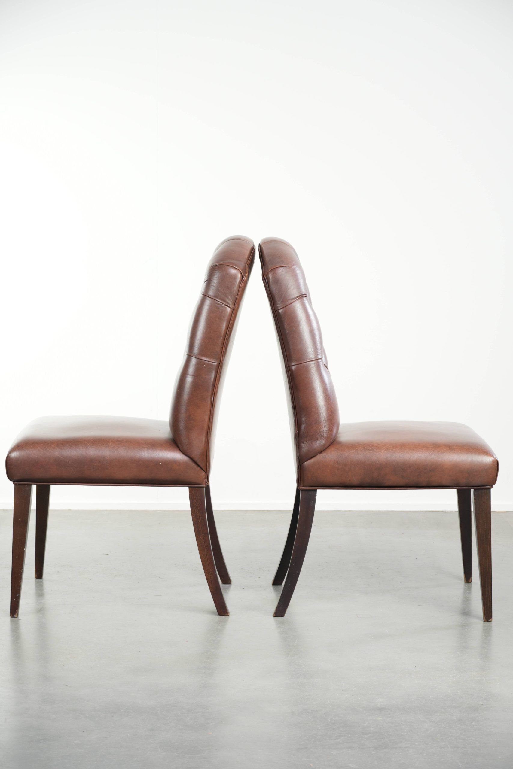 Set of 6 cognac-coloured cow leather Chesterfield dining chairs
