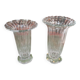 Pair of Daum France crystal cornets vases – Twisted ribbed model