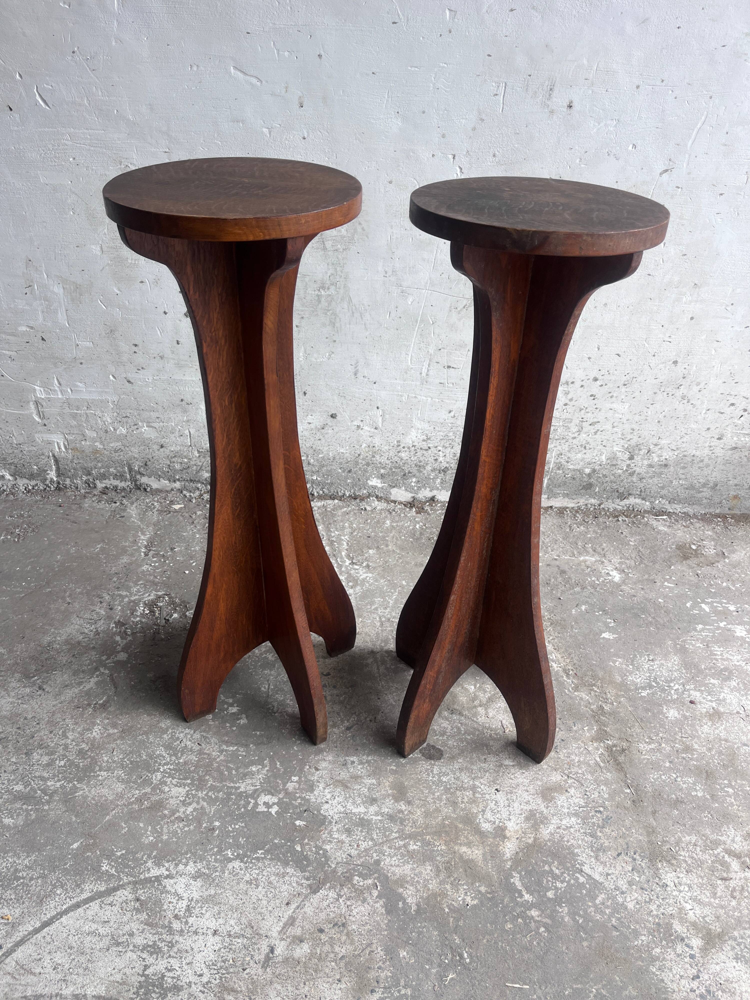 Pair of pedestal stools in wood Arts & Crafts, France, circa 1920