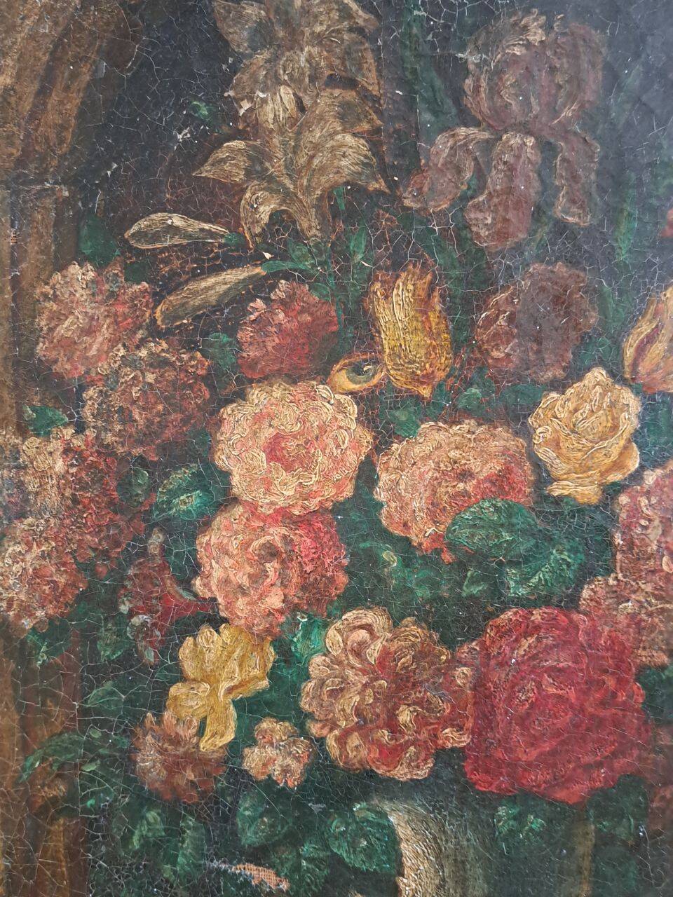 Old table from the 19th century – Floral still life, oil on canvas.