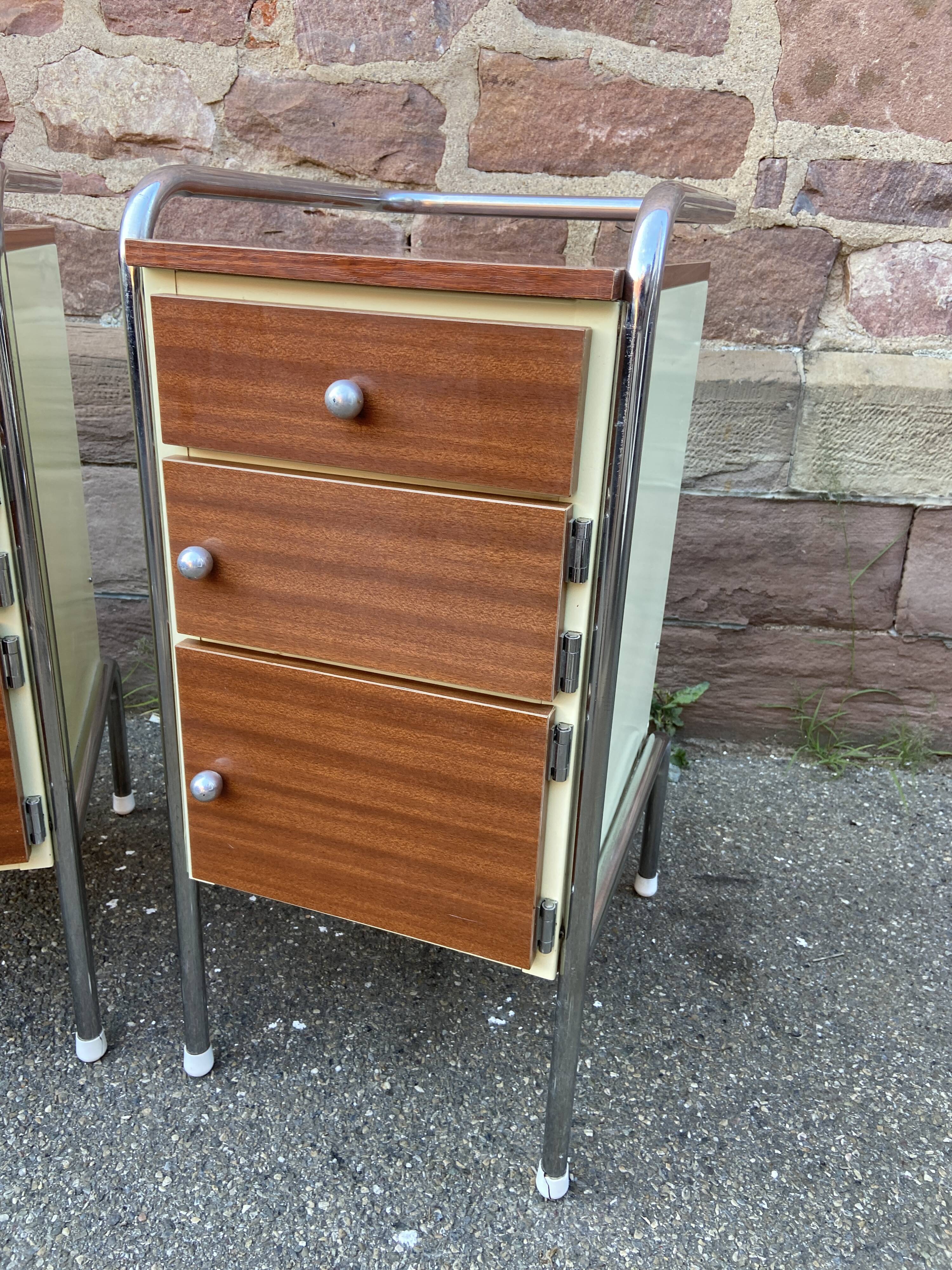 Pair of bedside tables Formica mid-Century vintage 1970 french bedside