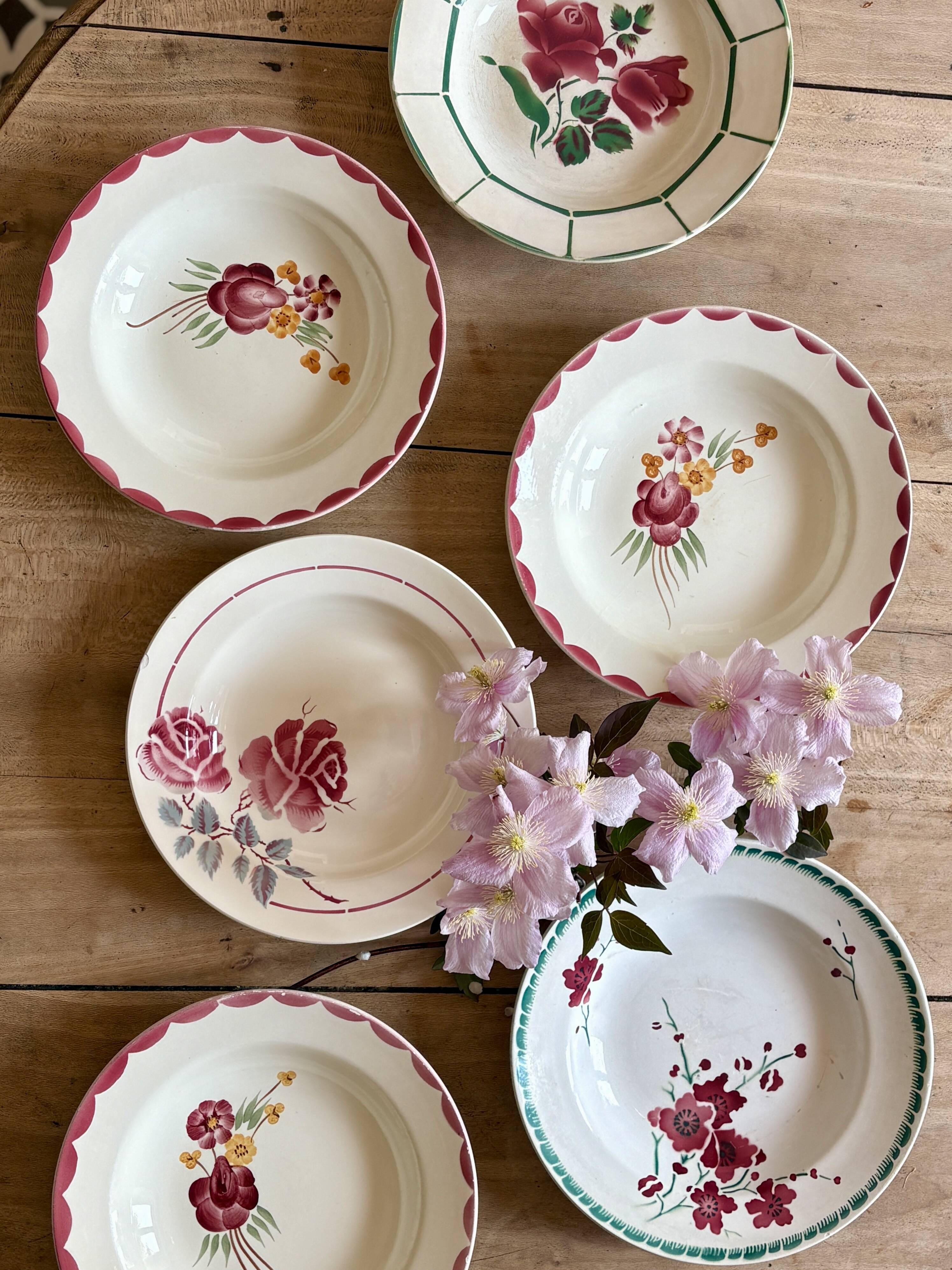 Set of 6 mismatched vintage soup plates