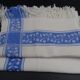 Lot of 2 old and cotton tea towels - Pretty blue friezes - Franges - Circa 1920-1930