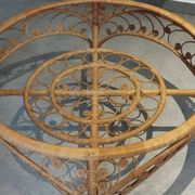 Large Peacock-French Riviera coffee table in rattan, bamboo, glass, vintage.