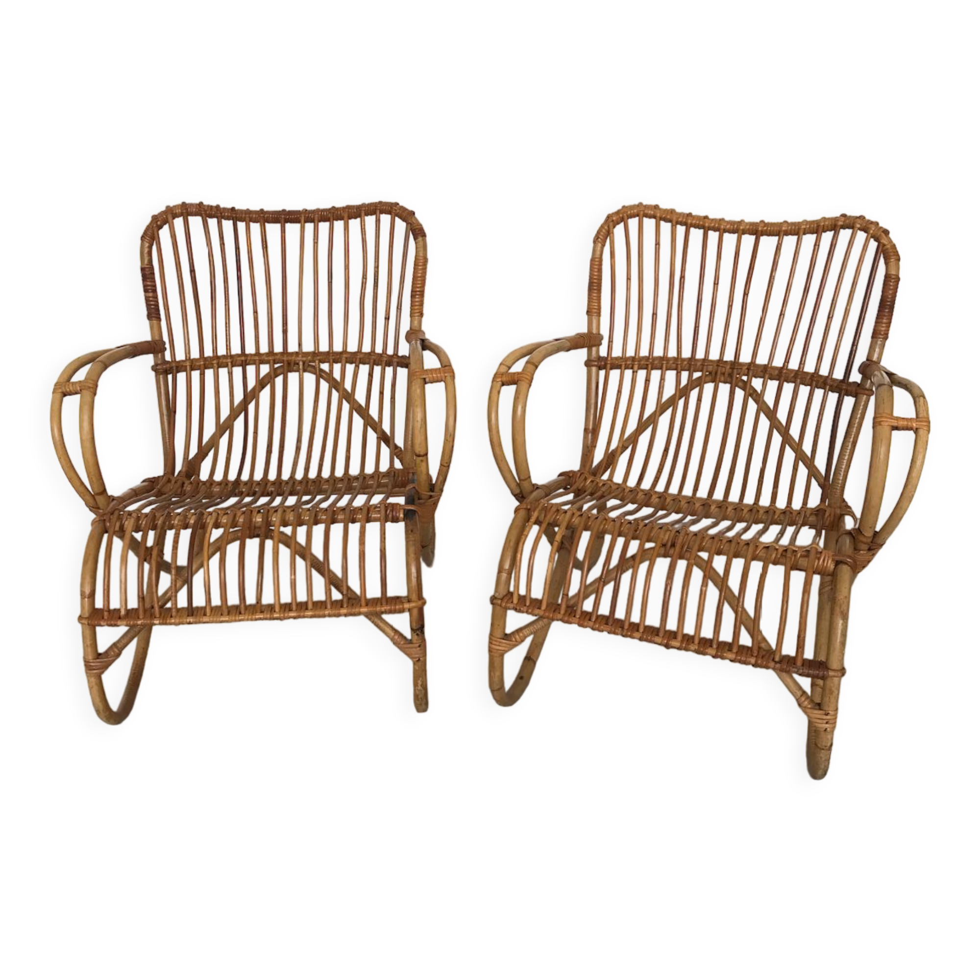 Pair of vintage rattan armchairs
