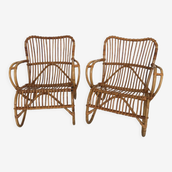 Pair of vintage rattan armchairs