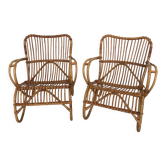 Paire de fauteuils vintage en rotin