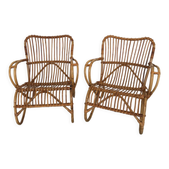 Pair of vintage rattan armchairs