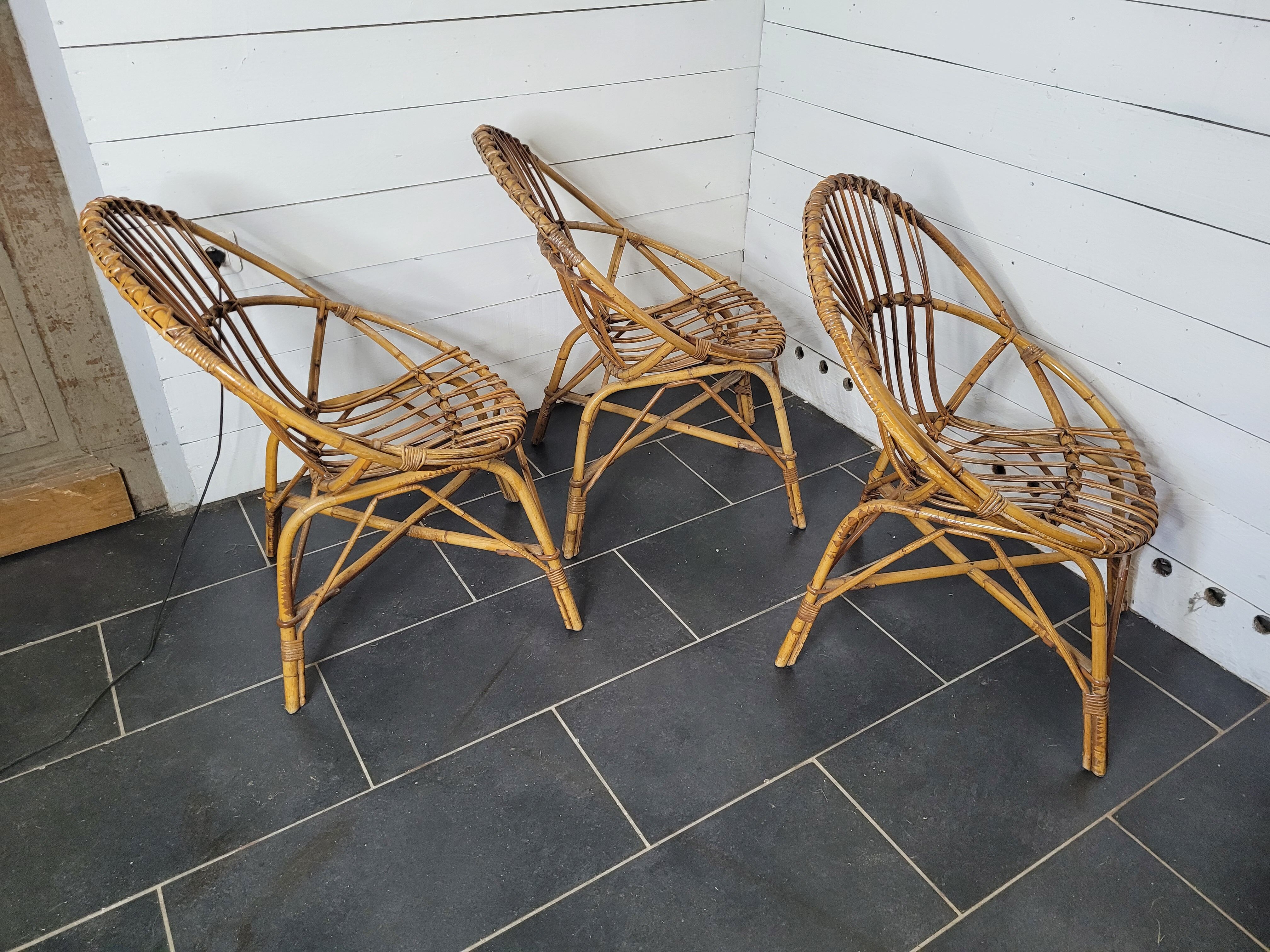 3 rattan armchairs from the 70s