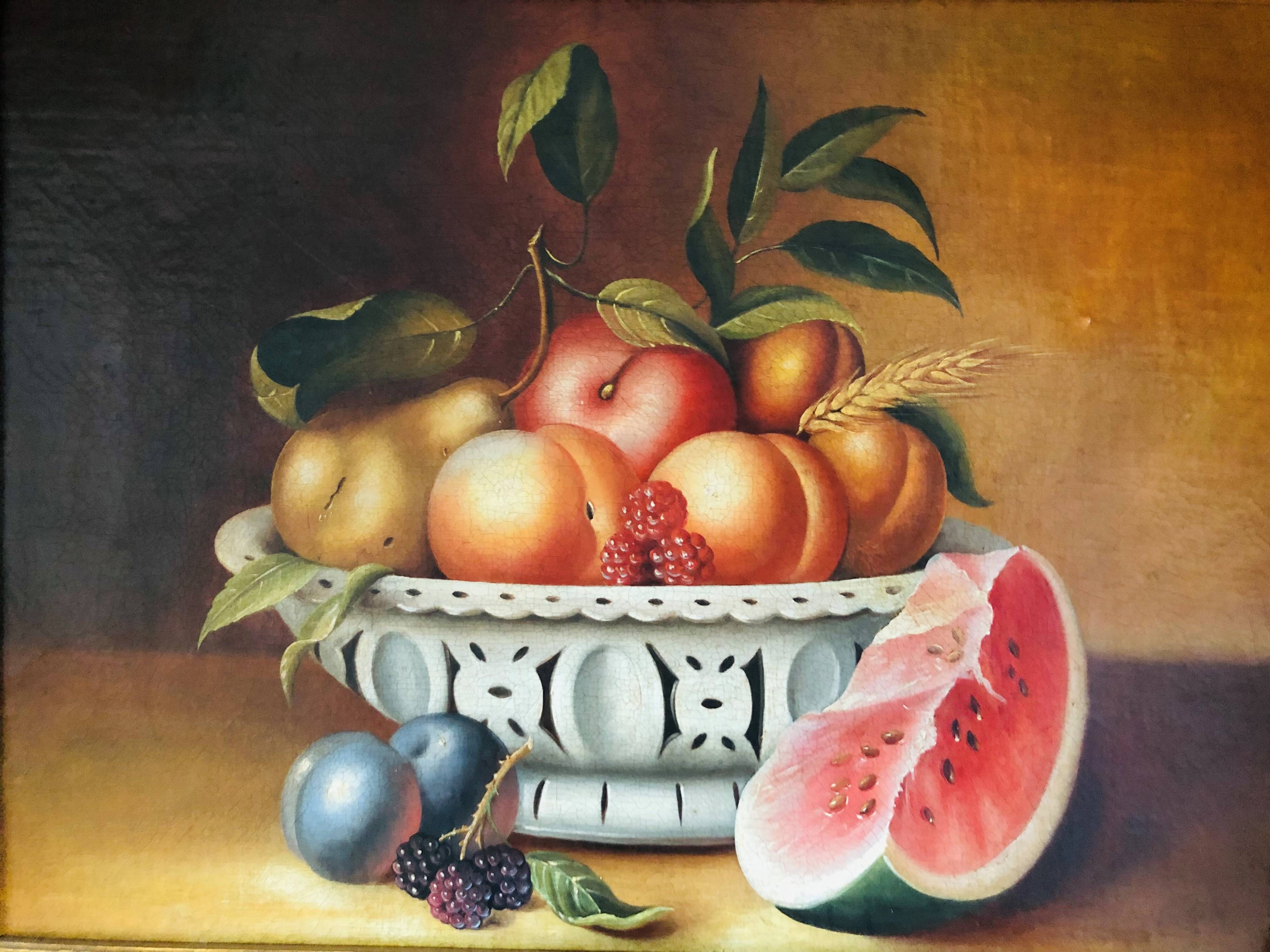 Tableau : huile sur toile - nature morte aux fruits