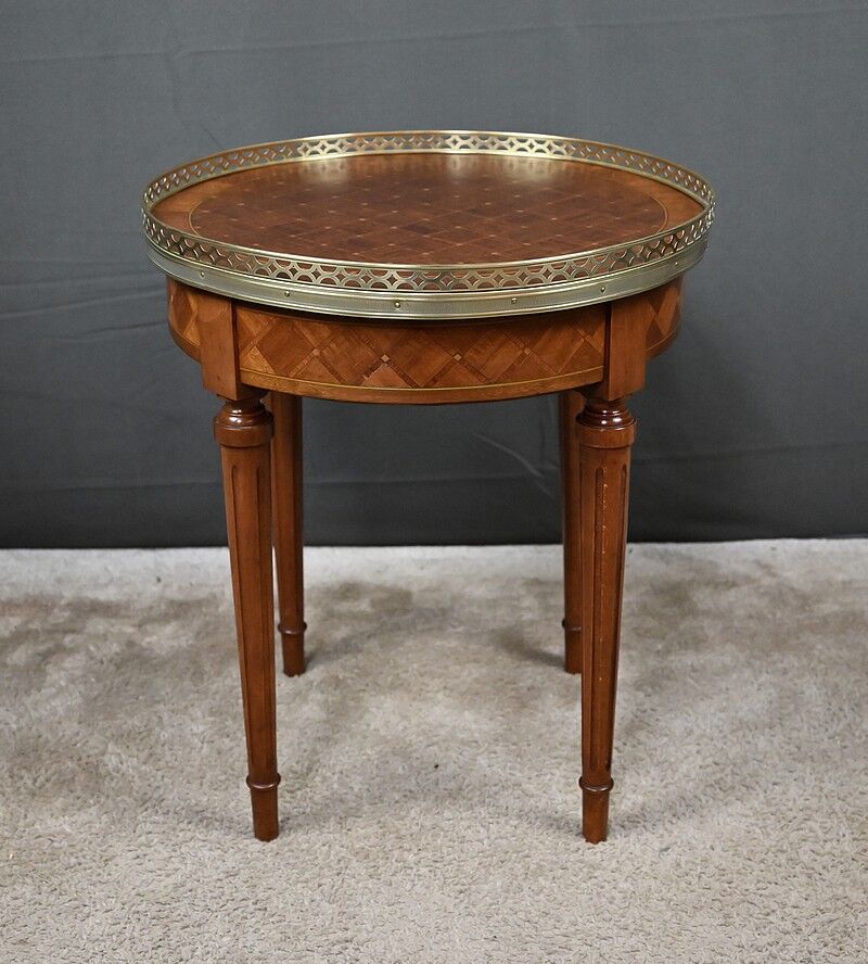 Small bouillotte table in marquetry – mid 20th century