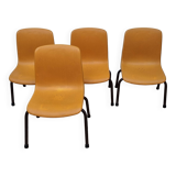 Set of 4 vintage Grosfillex school chairs, 60s-70s, orange plastic and tubular base