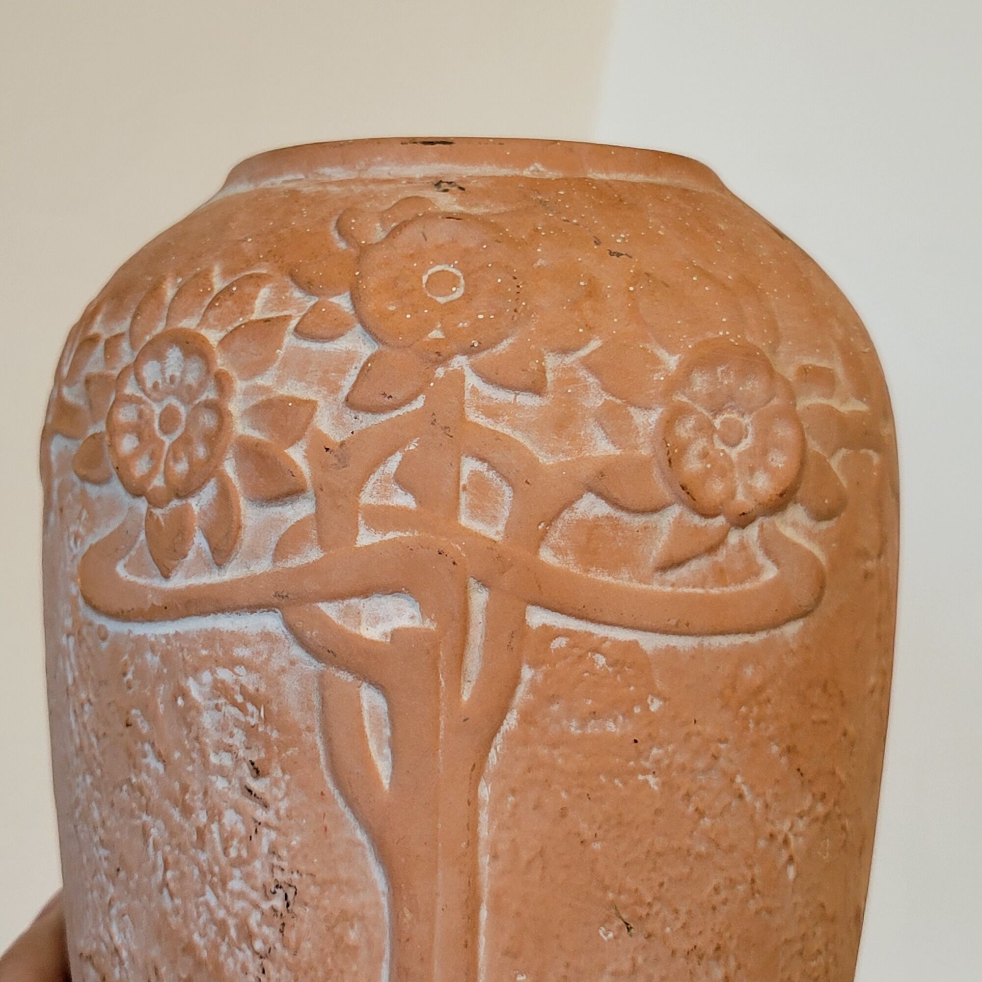 Terracotta vase sunflower decoration 1910, art nouveau