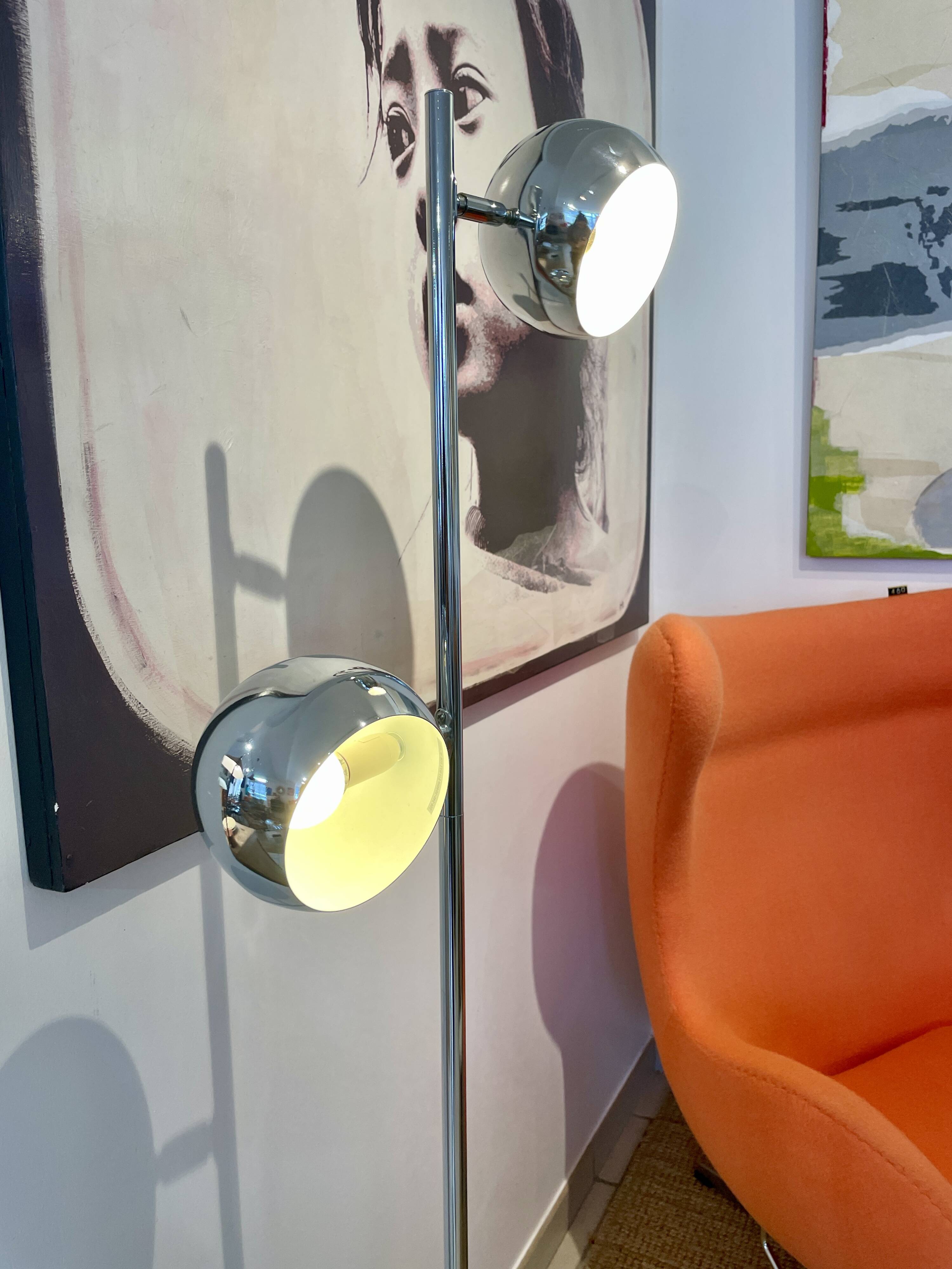 2-light eyeball floor lamp in chrome