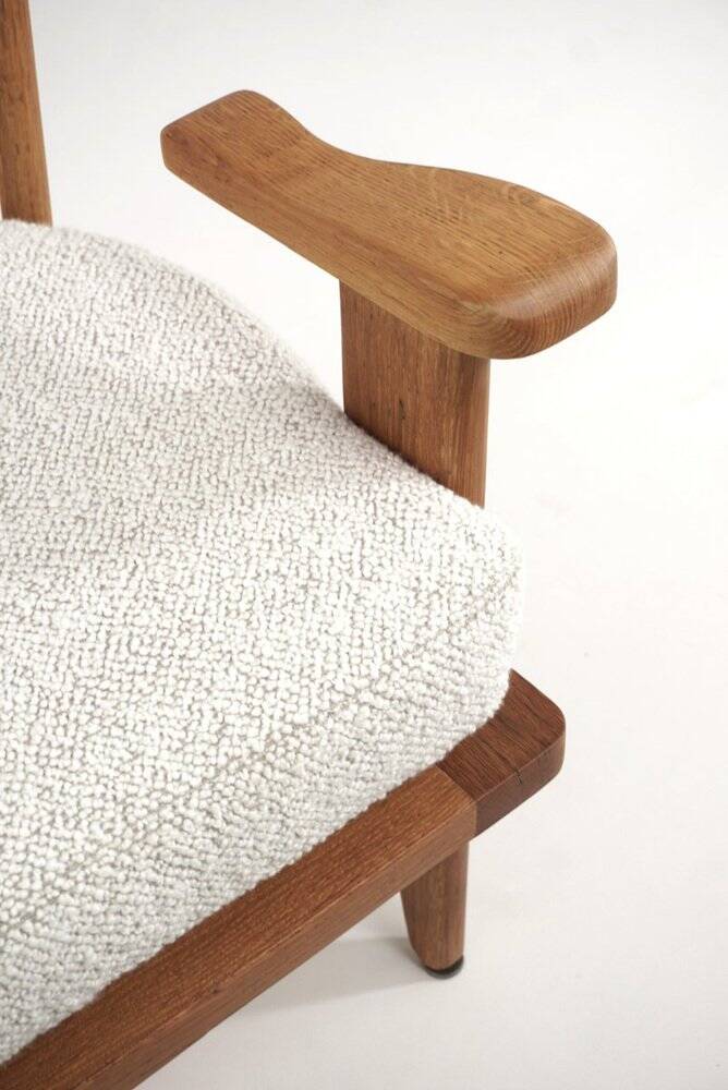 Oak and Fabric Dining Chairs Attributed to Guillerme&Chambron