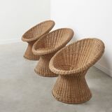 Set of three wicker rattan chairs, 1960s