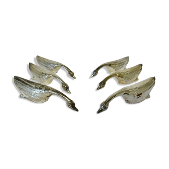 6 knife holders geese silver metal