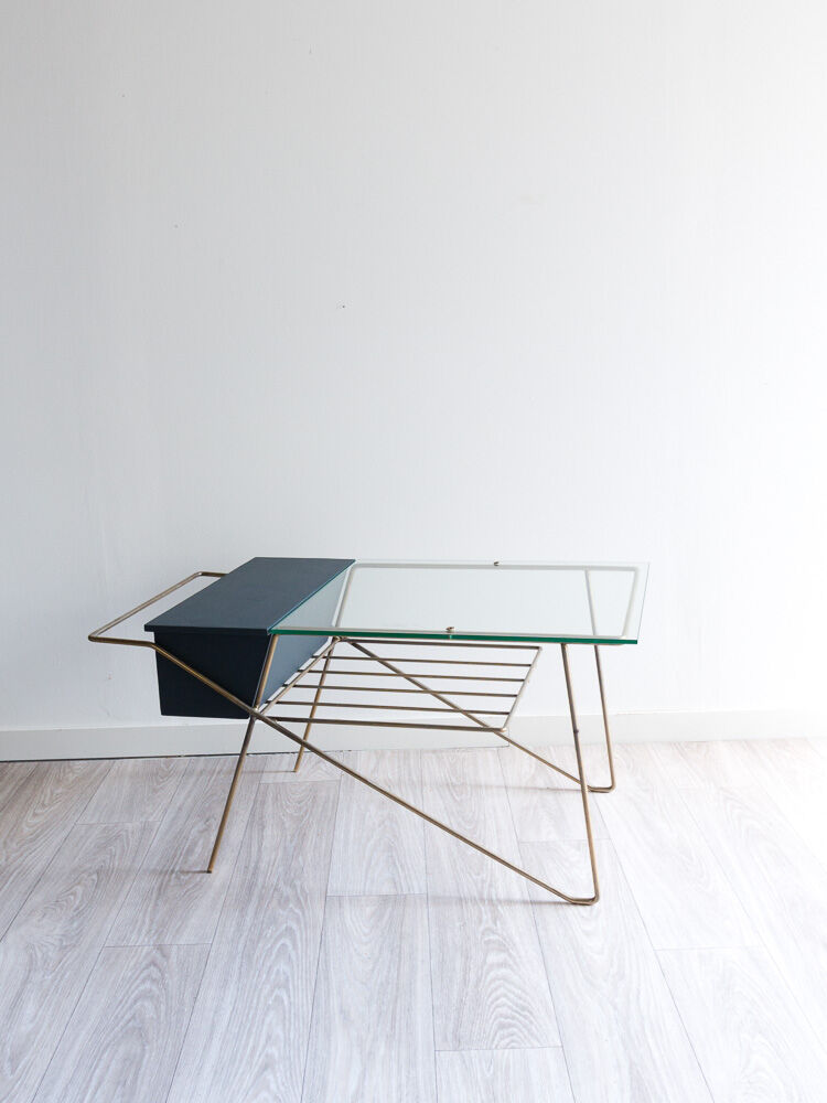 Glass and metal coffee table