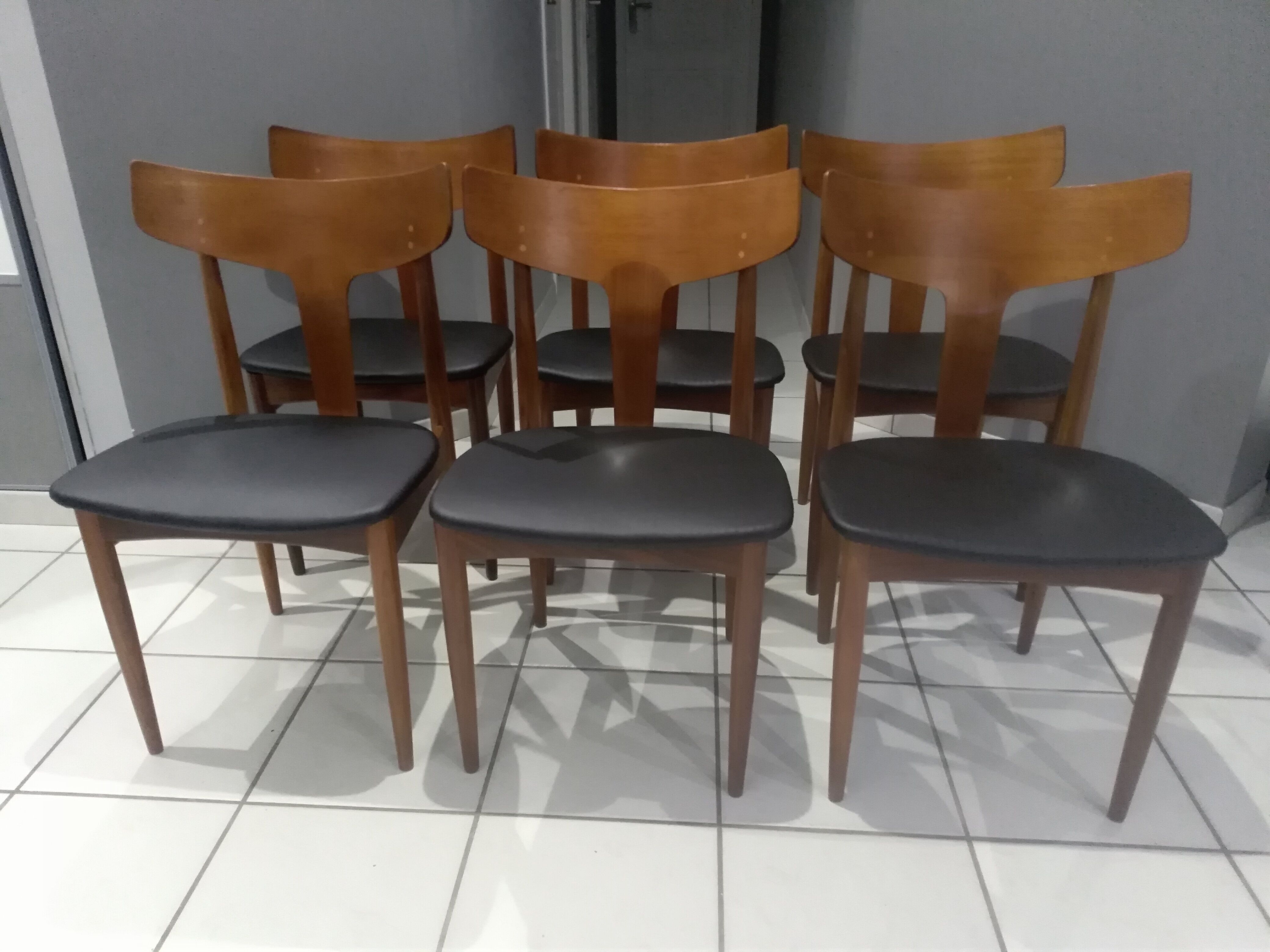 Suite of 6 scandinavian chairs teck Samcom Denmark 1960