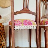 Duo of antique wooden chairs seated redone
