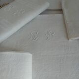 12 antique damask monogrammed napkins, 19th century