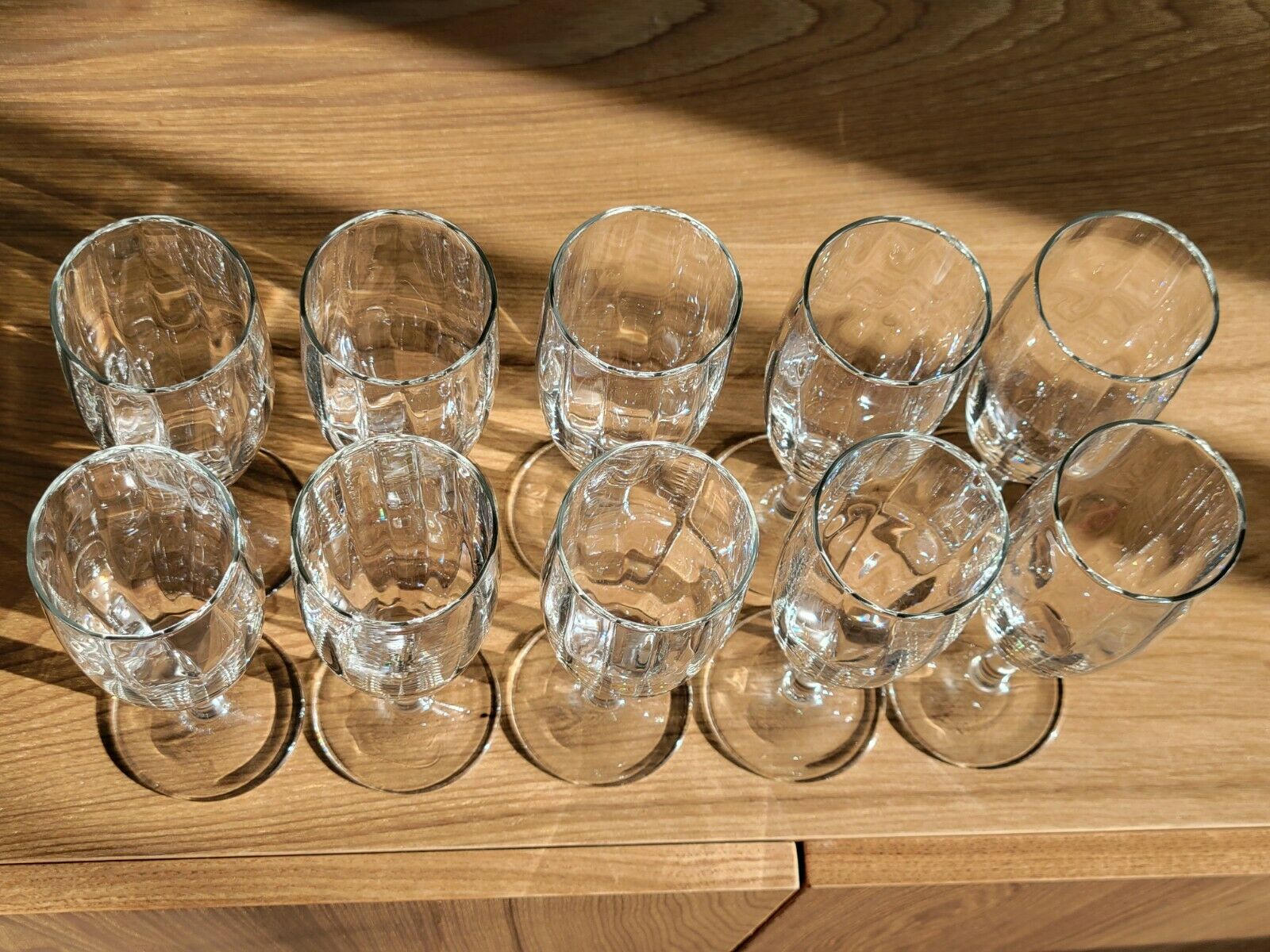 10 vintage champagne flutes in faceted glass