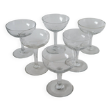 Magnificent set of 6 mismatched crystal champagne glasses 1930-1950 11 x 9 cm. In excellent condition