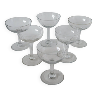 Lot de 6 coupes à champagne dépareillées en cristal 1930-1950