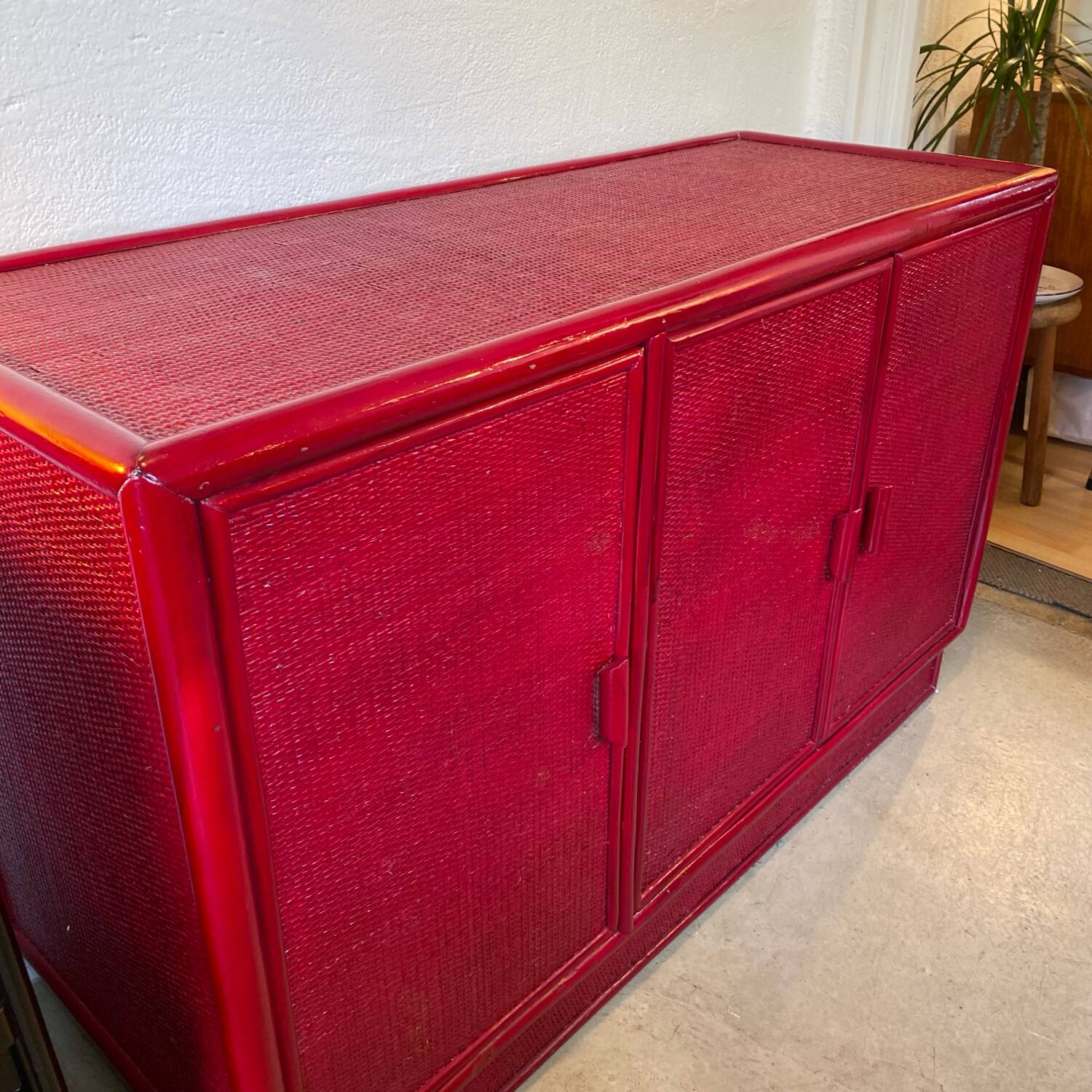 Buffet cannage et rotin laqué 70