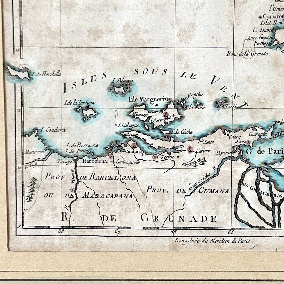 Watercolor map of the Antilles - Engraving from 1785