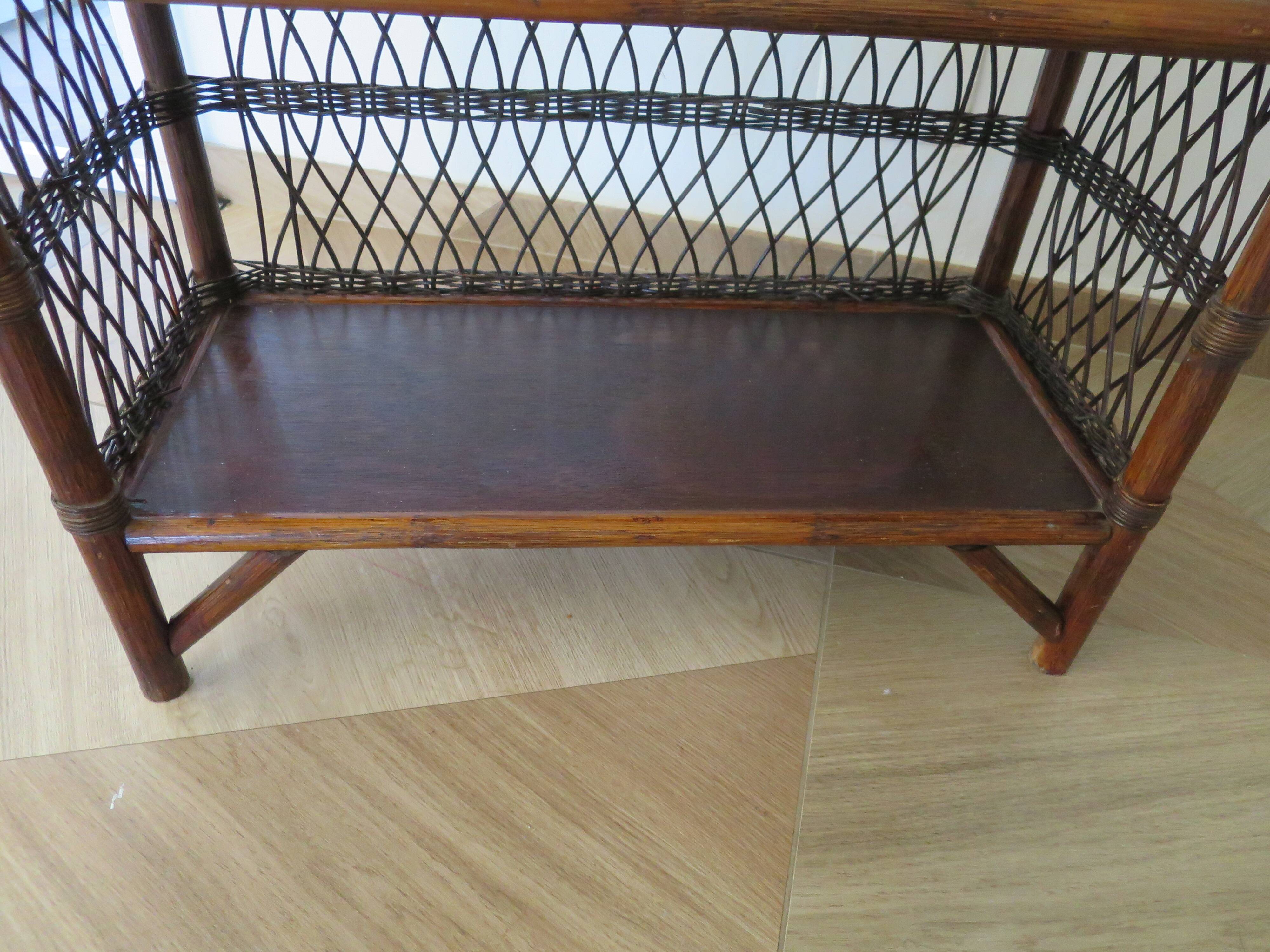 Bookcase - Bibus - 3 levels - woven rattan - bamboo - Vintage - 70s