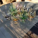 Set of 10 colored stemmed glasses